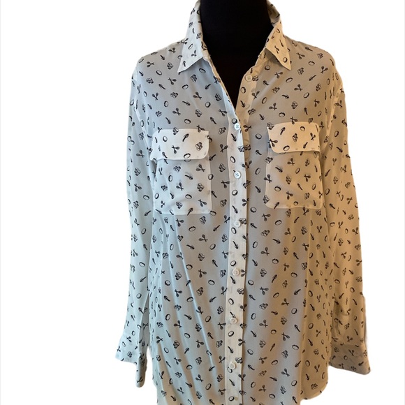 Equipment Tops - EQUIPMENT silk blouse with musical theme design